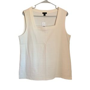 NWT Ann Taylor Factory Cream Square Neck Textured Tank Blouse, Large